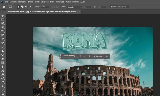 scritta realizzata con IA su Photoshop