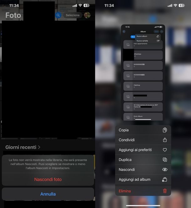 Creare album foto con password iPhone