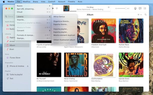 Esportare libreria Musica su Mac