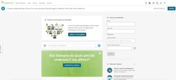 home page sito FamilySearch