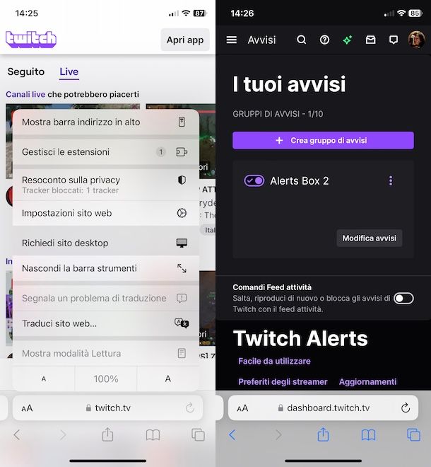 Mettere gli alert su Twitch da telefono