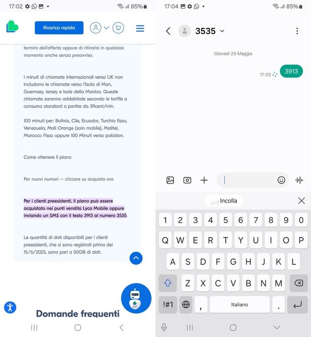 come attivare promozione Lycamobile tramite SMS