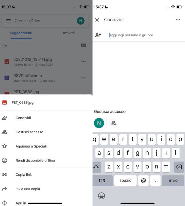 google drive condividere iphone