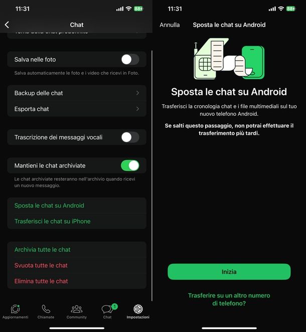 Salvare chat WhatsApp da iPhone a Android