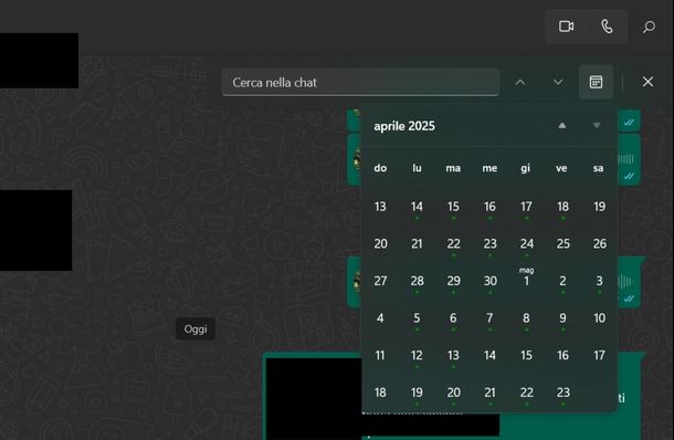 Andare inizio chat WhatsApp Windows