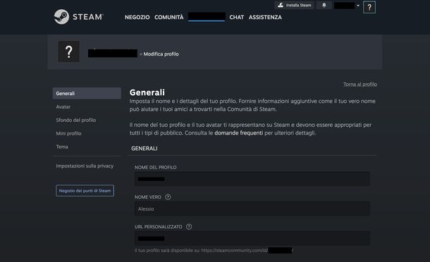 Cambiare nome Steam Web