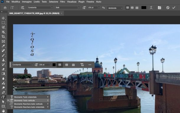 testo in verticale su Photoshop