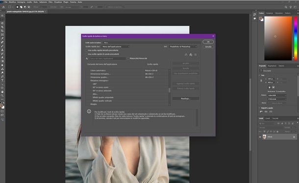 menu scelte rapide photoshop