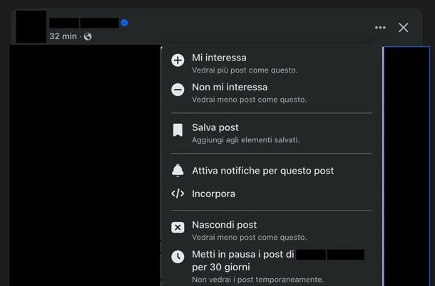 Nascondere post Facebook Web