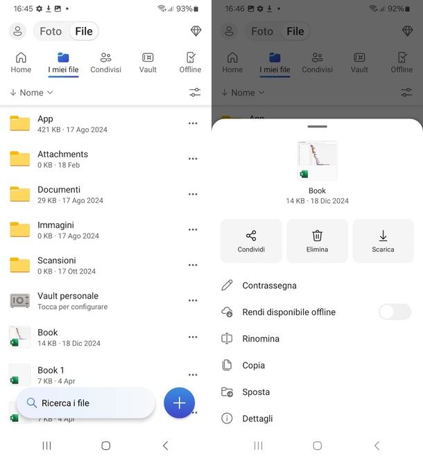 come scaricare i file da OneDrive app mobile