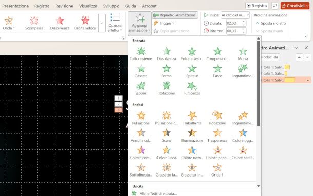 schermata di aggiunta effetto Powerpoint Windows
