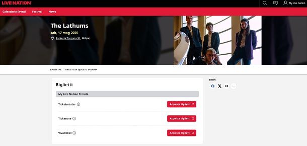 Come funziona la prevendita su Live Nation