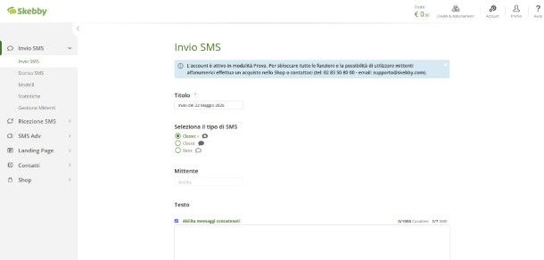Invio SMS su Skebby