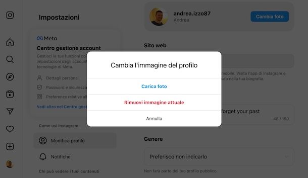 Caricare foto profilo Instagram da computer
