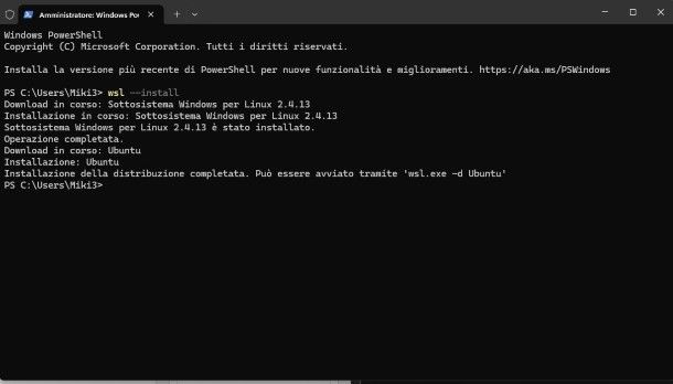 Sottosistema Windows per Linux