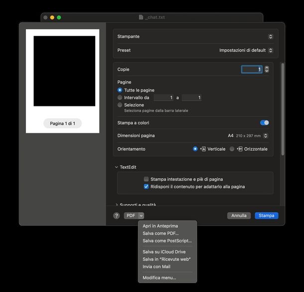 Salvare chat WhatsApp PDF Mac