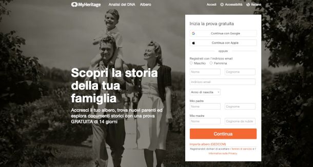 home page sito Myheritage
