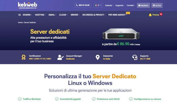 pagina Web sito Keliweb server dedicati