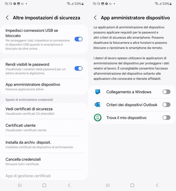 verificare permessi app installate