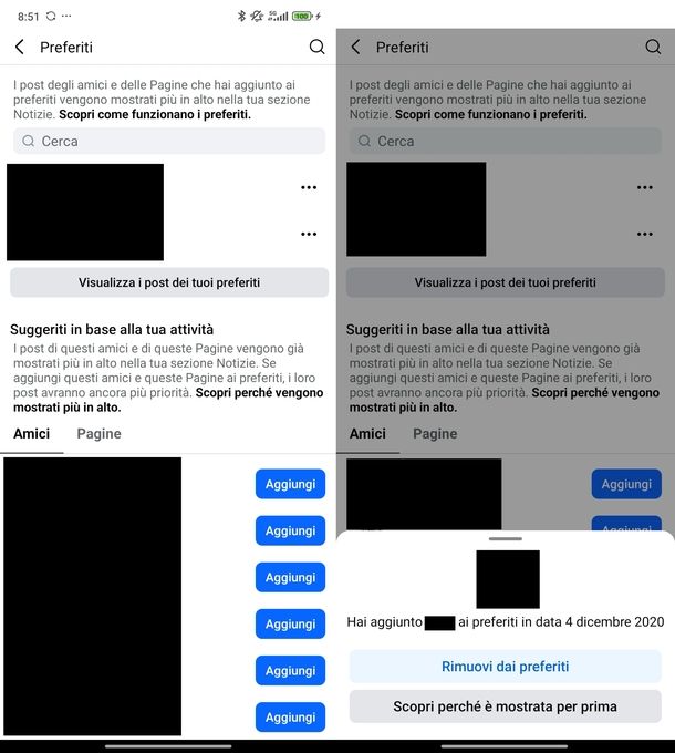 Rimozione preferiti Facebook Android