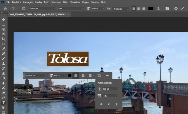 formattazione scritta su Photoshop