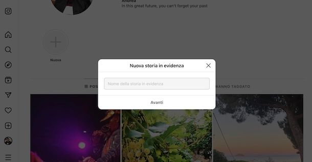 Creare storia in evidenza su Instagram da Mac
