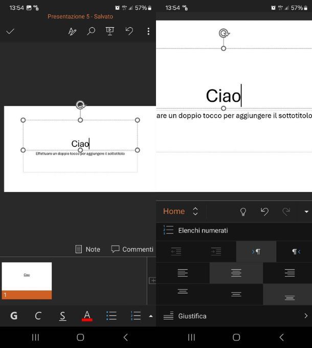 powerpoint allineare android