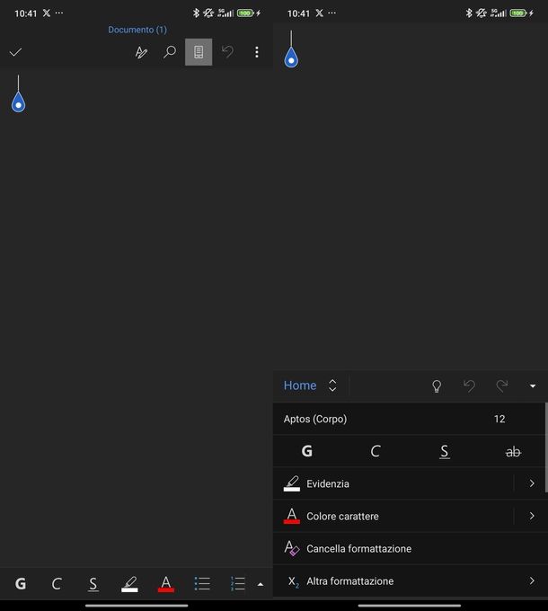 Minimizzare barra multifunzione Office Android