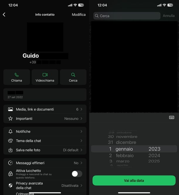 Andare inizio chat WhatsApp iPhone