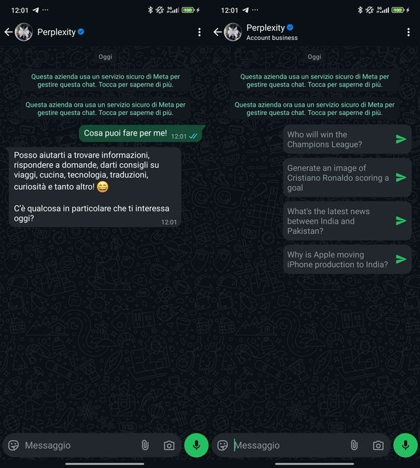 Usare Perplexity WhatsApp