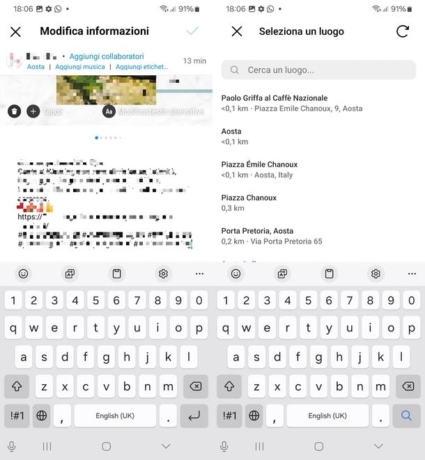 Modificare posizione Instagram