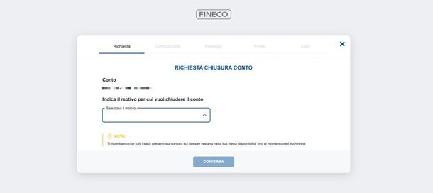 Come chiudere conto Fineco online