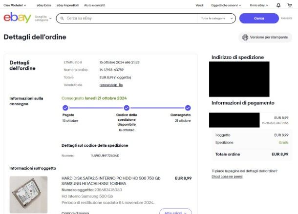 eBay consegna