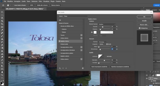 applicazione effetti al testo su Photoshop