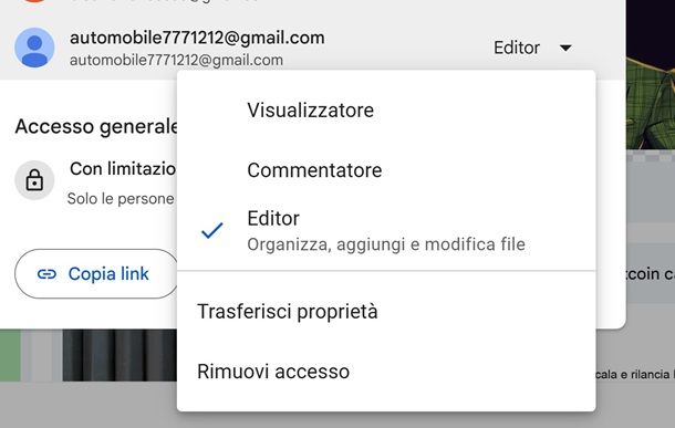 rimuovi accesso google drive