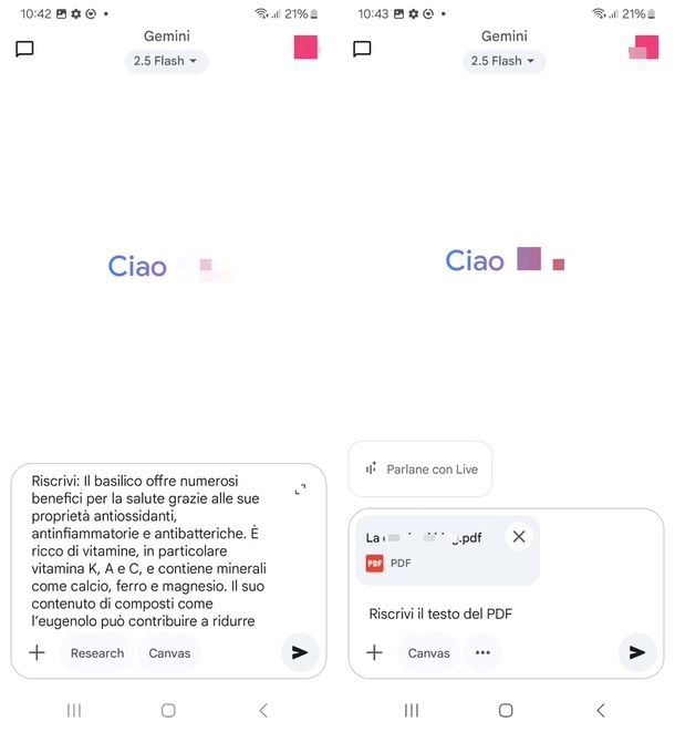 Gemini app per riscrivere testi
