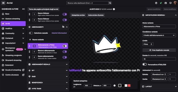 Creare alert su Twitch