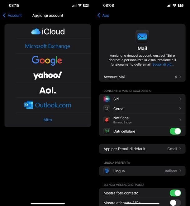 Configurare account email Mail