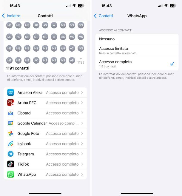 Sincronizzare contatti iPhone con WhatsApp