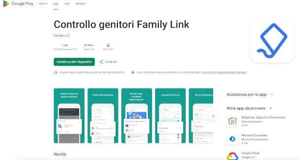 schermata Play store app Controllo genitori