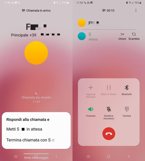 rispondi e metti in attesa su Samsung