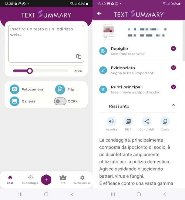 Text Summary app per riassumere testi