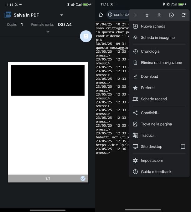 Salvare chat WhatsApp PDF Android