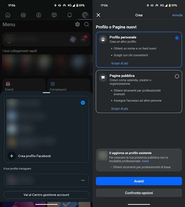 Aggiungere un nuovo profilo FB da app