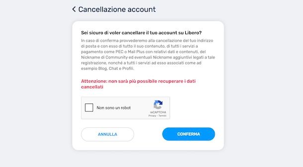 Cancellare account Libero Mail