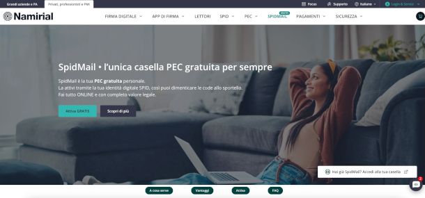 pagina sito Namirial del prodotto SpidMail