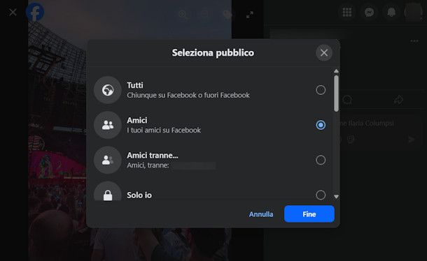 Modificare privacy foto su Facebook da PC