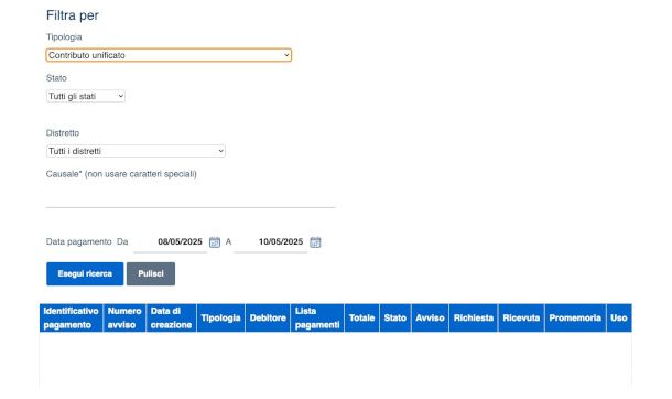 schermata di download ricevuta contributo unificato da sito PST Giustizia