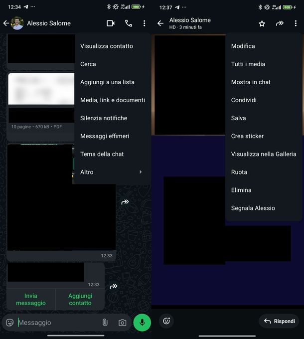 Andare inizio chat WhatsApp Android