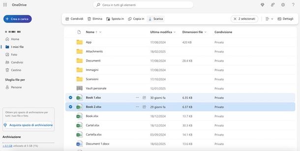 Scaricare file OneDrive Web